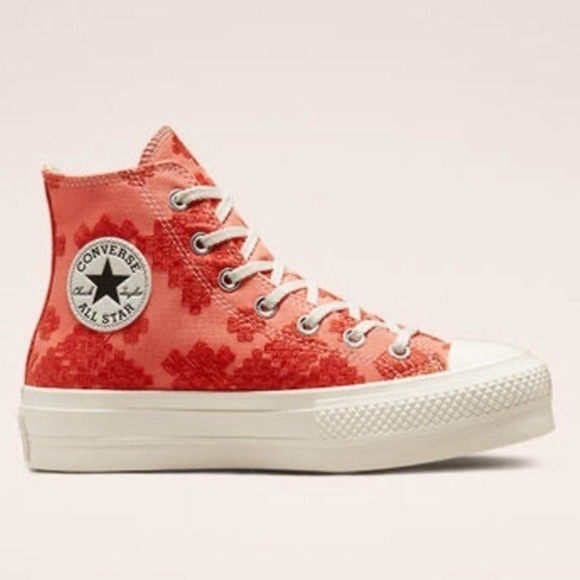 Converse Embroidered Sneakers Limited Ed Boho Hightop Platform Shoes New w Box - Picture 5 of 7
